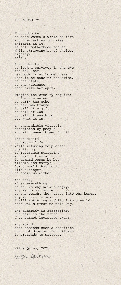 Mockup of "The Audacity" hand-typed on a custom 6 by 14 inch sheet of handmade paper